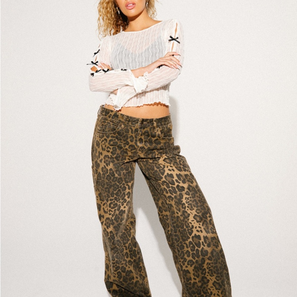 RSQ Womens Low Rise Leopard Baggy Carpenter Jeans - Size 30